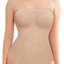 Miguofan Strapless Shapewear Bodysuit for Women Tummy Control, Seamless Tube Top Bodysuit Body Shaper Off Shoulder Leotard (Beige, Small)