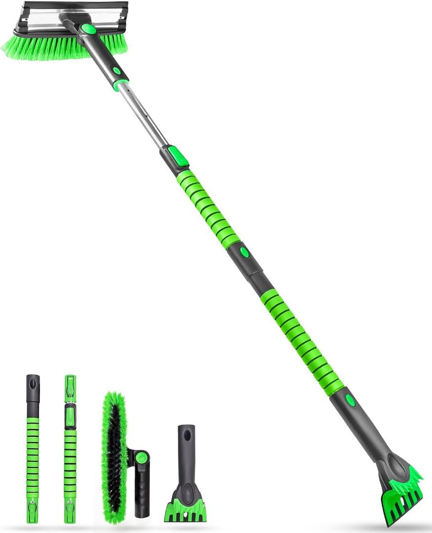 SEAAES 55 Inch Ice Scraper and Snow Brush with Squeegee, Extendable Snow Ice Removal with Foam Grip for Windshield SUV Truck Vehicle Window