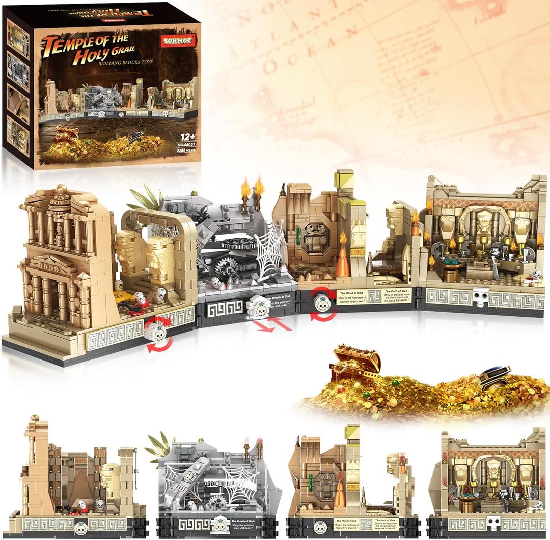 QEINIE Temple Building Set for Adults, Temple of Golden Idol 5-in-1 Construction Building Toys, Classic Movie Scene Building Blocks for Adults & Teens, Collectible Present for Movie Fans (2388PCS)