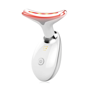 Face Light Therapy Device, Based on Triple Action LED, Thermal, and Vibration Technologies, Face and Neck Beauty Device with 7 Color LED for Home Use, Improve Skin(Glossy White)
