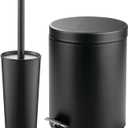 mDesign Metal Steel/Plastic Toilet Bowl Brush/Holder and Round 1.3 Gallon/5L Step Trash Can Combo Set for Bathroom; Holds Trash, Recycling, Deep Cleaning, Mirri Collection, Black