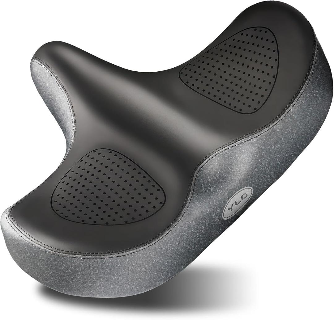 YLG Oversize Bike Seat Cushion for Men Women  Wide Memory Foam Bicycle Saddle Compatible with Peloton Bikes, City, Electric, Stationary Bicycles, Waterproof Bicycle Seat
