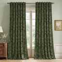 RYB HOME Olive Green Velvet Curtains 102 inches Long, Printed Floral Vintage Design Home Decoration Thermal Insulated Privacy Protect Drapes for Bedroom Living Room, W50 x L102 inches, 2 Panels