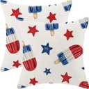 4th of July Pillow Covers 20x20 Set of 2, Red Blue Stars Decor Patriotic Throw Pillows Independence Memorial Day Pillowcase Summer Outdoor Decorations Farmhouse Cushion Case for Couch Home