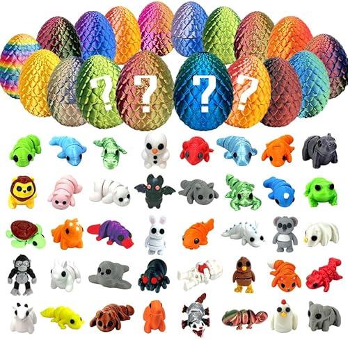 4 Pcs 3D Printed Micro Dragon Eggs with 40 Mini Animal Figurines Inside,Christmas and Birthday Gifts, Executive Desk Decor