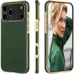 LOHASIC for iPhone 17 Pro Case Leather, Slim Luxury iPhone 17 Pro Vegan Leather Case, Soft Thin Designer Aesthetic Business Cover for Women Grils, Green