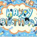 96x60inch Cartoon Blue Birthday Photography Backdrop Cute Dog Balloon Paw Background Boys Kids Birthday Party Decorations Photo Booth Props