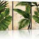 3pcs Framed Palm Leaves Banana Leaf Tropical Plants Wall Art Decor Canvas Print Nature Style Home Greenery Pictures Poster Gallery Bedroom Living Room Studio 12x16 Inch Ready to Hang