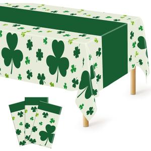 QZYL 3 Pack St Patricks Day Decorations, 108" X 54" St Patricks Day Tablecloth, Disposable Plastic Shamrock Green Tablecloths Grass Table Cover, Irish Holiday Table Cloth for Shamrock Party Supplies