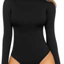MANGOPOP Women's Mock Turtle Neck Sleeveless Long Sleeve Tops Bodysuit Jumpsuit L