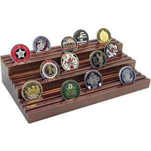 Challenge Coin Display Stand, Solid Wood Military Coin Holder Display, 9 Rows of Challenge Coin Holders, Holds 45-60 Coins
