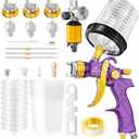 HVLP Air Spray Gun with 1.4/1.7/2mm Nozzles & Air Compressor Regulator, Air Spray Paint Gun w/10pcs 600cc Mixing Cup and Lids, Automotive Paint Sprayer for Car, House Painting, Furniture (Purple)