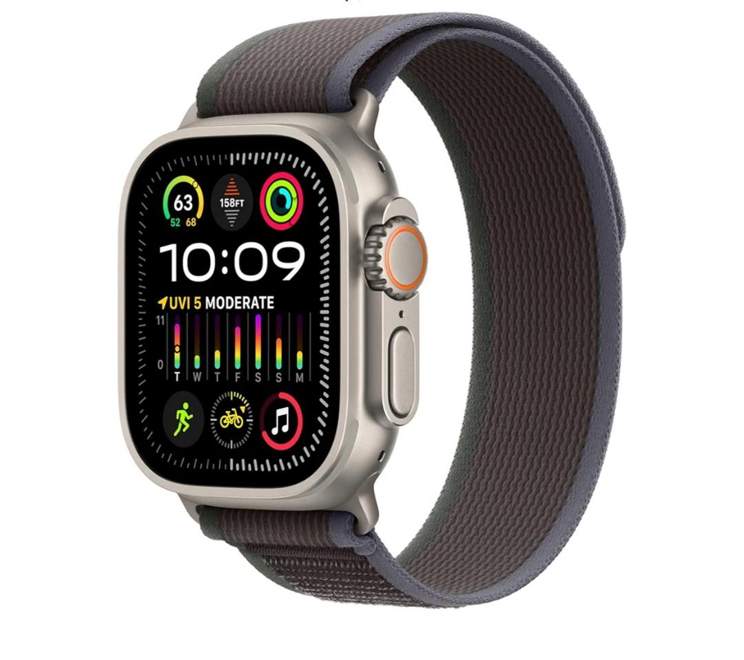 Apple Watch Ultra 2 (GPS + Cellular 49mm) Rugged Titanium Case with Blue/Black Trail Loop, M/L