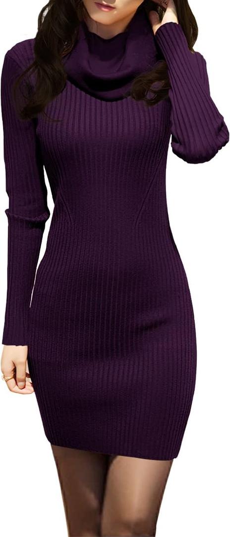 v28 Sweater Dress for Women Ribbed Knit Fitted midi Sexy Fall Winter Bodycon Cowl Neck Dresses (Small, Purple)