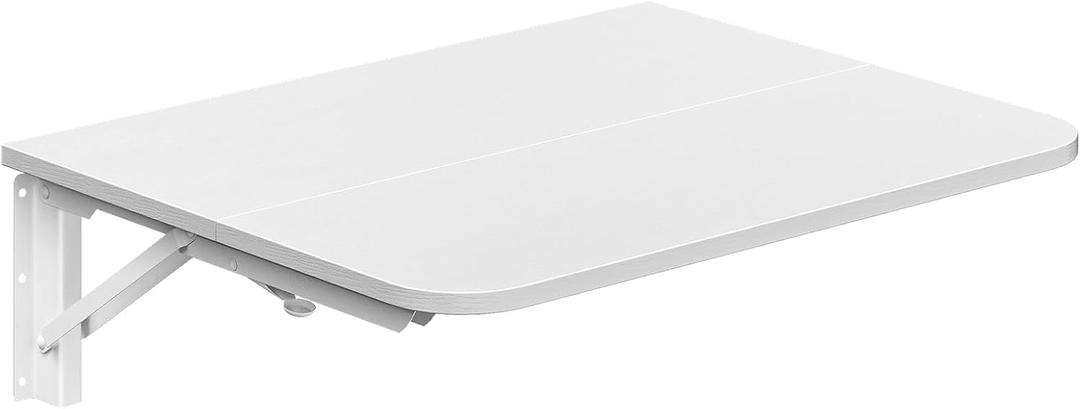HOOBRO Folding Table, Wall Mounted Desk, Floating Wall Desk with Iron Bracket, Drop Leaf Table for Small Spaces, for Kitchen, Laundry Room, Home, Office, White WT054BZ01