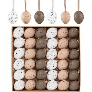 Valery Madelyn 36Pcs Easter Eggs Ornaments for Small Tree Decorations, 1.57" Neutral Beige White Plastic Easter Eggs Bulk, Shatterproof Decorative Hanging Egg Decorations Spring Party Decor