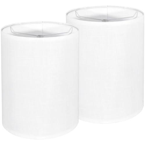 Tall Lamp Shades Set of 2, 10" Top X 10" Bottom X 13" High Large Drum Lampshades for Table Lamps Floor Lamp, White Line Fabric Lamp Shades, Easy Assembly Replacement Lampshades