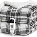 Heated Blanket Electric Throw-50''x60''Ultra Soft Cozy Plaid Flannel Fast Heating Electric Blanket with 10 Heat Levels & 10 Hrs Auto Off, ETL Certified, Keep Warm in Home Office (Grey)