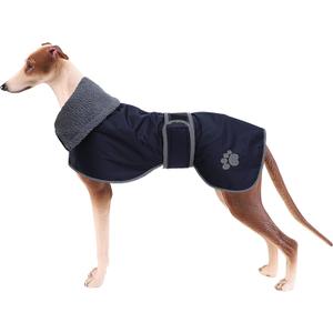 Geyecete Dog Winter Coat Greyhound Raincoat Fabric with Lamb Velvet Inside Outdoor Dog Apparel with Adjustable Bands for Medium, Large Dog-Navy-XS