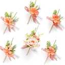 Ling's moment Boutonniere for Men, 6pcs Groom Groomsmen Boutonniere, Artificial Flowers for Wedding Decor/Prom/Homecoming, etc.Blush Garden Pink