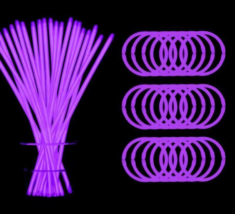 YOFOBU 300 PCS Purple Glow Sticks Bulk Glow in the Dark Bracelets and Necklaces with Connectors 8" Glowsticks Light Up Neon Party Favors for Mother's Day,Hawii Rave,Halloween Birthday Wedding