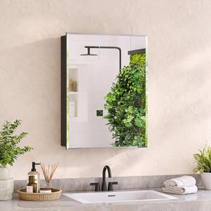 Medicine Cabinet with Mirror, 16 x 24 Frameless Beveled Bathroom Mirror with Storage, Aluminum Recessed or Wall Mount Medicine Cabinet, 6 Adjustable Shelves for Tall Bottles, DTC Soft Close (Matte Black)