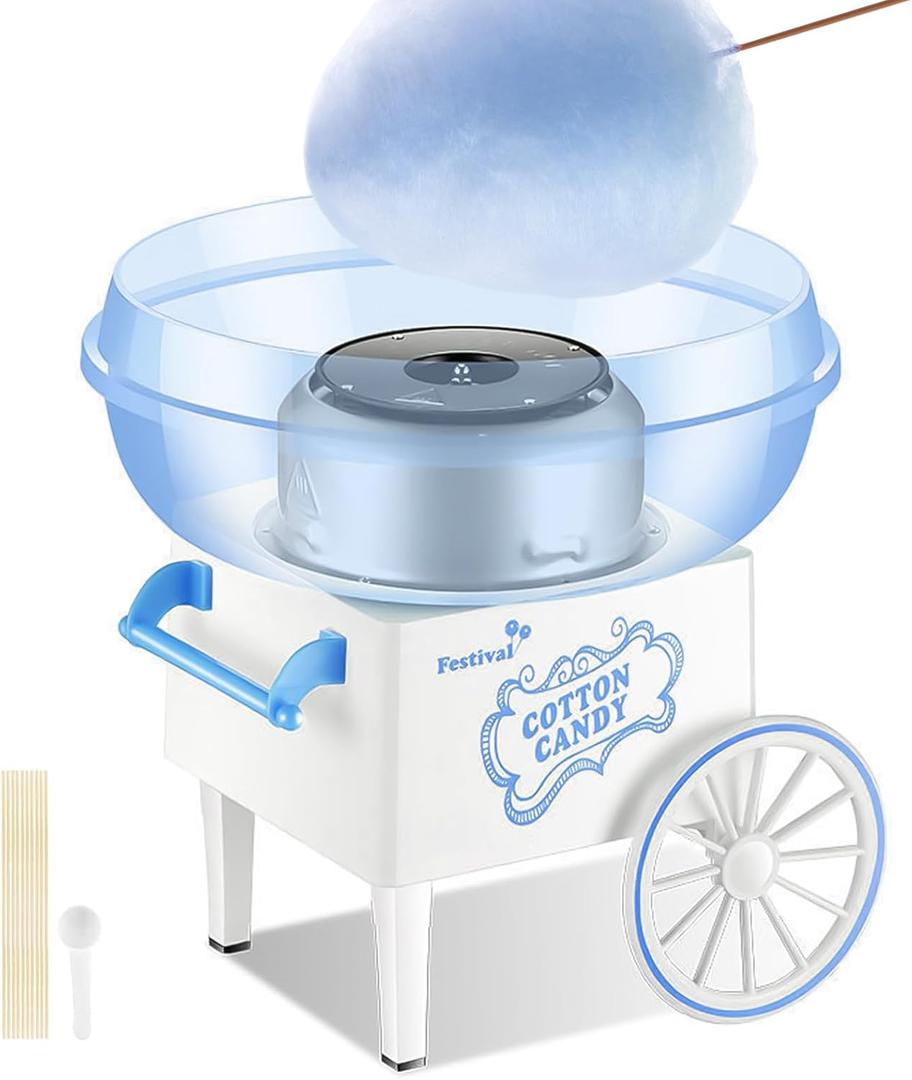 Cotton Candy Machine for Kids, Cotton Candy Maker for kids Christmas Gifts, Birthday Gifts with 10 sticks and 1 Scoop (Blue)