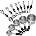 EDELIN Measuring Cups and Magnetic Measuring Spoons Set, Stainless Steel 5 Cups and 7 Spoons (Black)