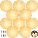 LIHAO 10 White Paper Lanterns with Lights, Chinese Lanterns Decorative for Party Decorations Wedding Anniversary Birthday Indoor Outdoor Home