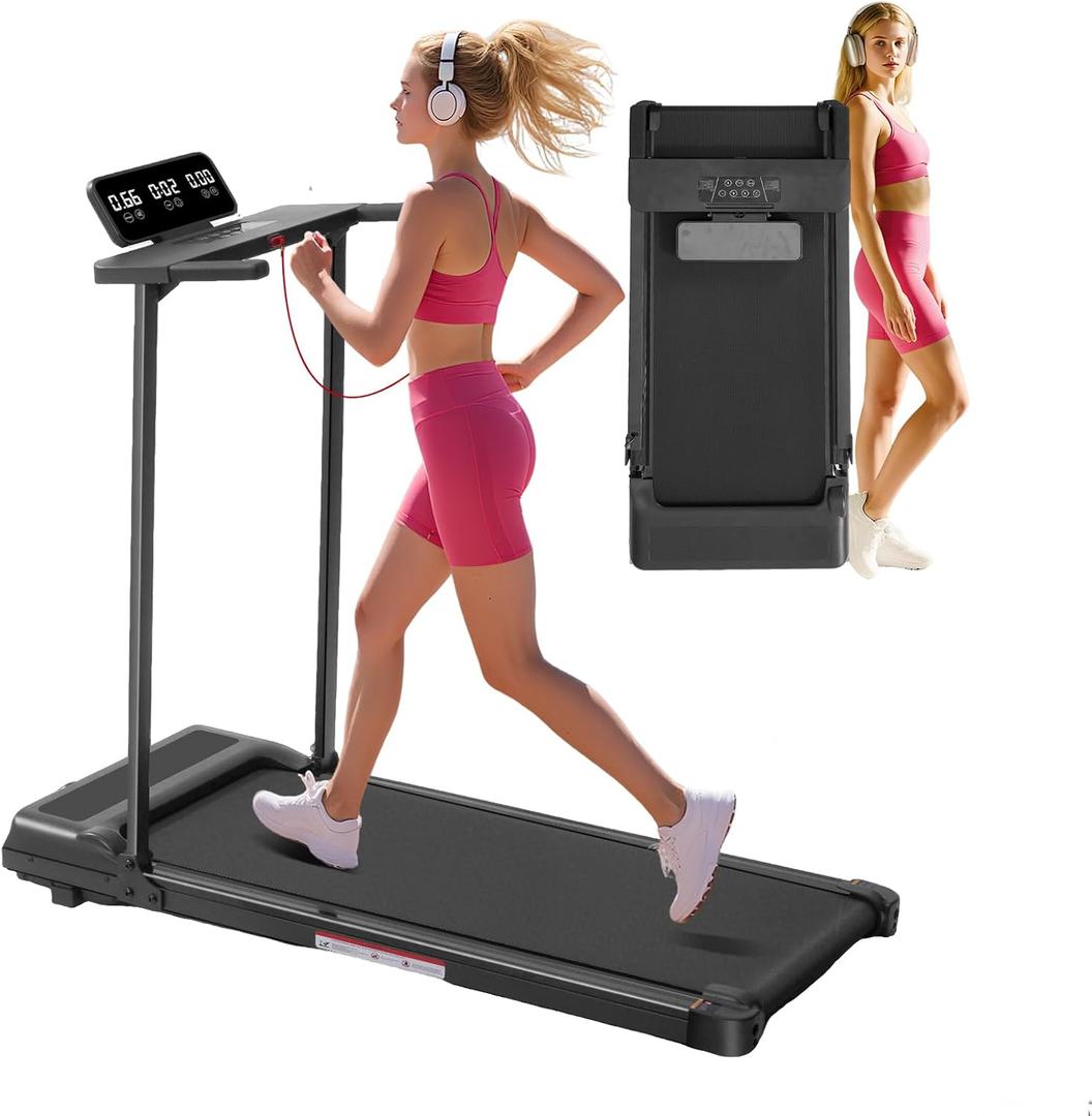 Walking Pad Treadmill with Handle Bar, Compact Portable Treadmills for Home Small, Electric Walking Pads with Handles, 3.5HP Quiet and LED Display, 400 LBS Capacity (Black-1)