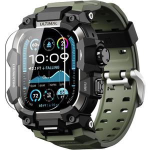 ULTIMAL Rugged Case with Band for Apple Watch 49mm,Compatible with Apple Watch Ultra 3/2/1, Military Grade Shockproof Bumper Cover for iWatch Tactical Band Men (Army Green, 49mm)