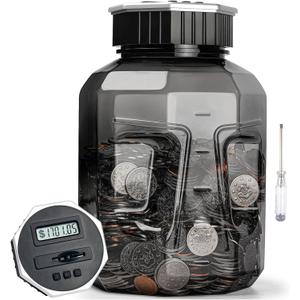 X-Large Piggy Bank for Adults Kids, Vcertcpl Digital Coin Counting Bank with LCD Counter, 2.4L Capacity, Great Coin Counter Bank Money Counting Jar with Total Amount Displayed, Bank for All US Coins (Gray)