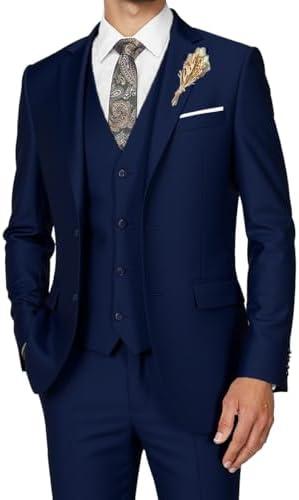 Men's Suits 3 Piece Slim Fit Dress Tuxedo for Men Two Button Solid Jacket Vest Pants Set, Size XL