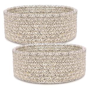 ABenkle 2 Pack Small Baskets, Cotton Rope Woven Basket, Cute Mini Tiny Storage Baskets, Decorative Boho Basket for Nursery Living Room Bedroom Shelf, Empty Gift Basket - Mix Brown