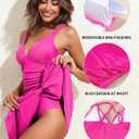 Aleumdr Ribbed One Piece Swimdress Swimsuits for Women Tummy Control Tie Knot Swim Skirt V Neck Bathing Suit (Pink, M)