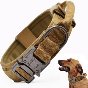 Tactical Dog Collar, Adjustable Military Training Nylon Dog Collar with Control Handle and Heavy Quick-Release Metal Buckle for  Dogs, Brown M