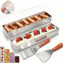 Blushtier 2 Pack Nonstick Rectangle Tiramisu Cake Pan with Acrylic Lid and 2 Metal Spatula Removable Frame 304 Stainless Steel Cake Baking Molds for Tiramisu Cheesecake Mousse (15.75 x 3.94 x 2.56 Inch)