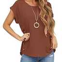 Orchidays Womens Casual Short Sleeve Tops Dressy Crew Neck Side Button Shirts Blouse Brown, Small