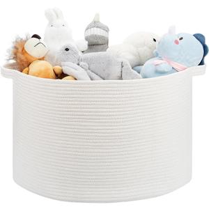 Ravinte Large Storage - 22"x 22"x 14" Blanket Basket for Living Room, Baby Toy Storage, Cotton Rope Woven Laundry Basket (White)