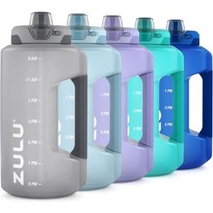 ZULU Goals Large Water Bottle Jug with Time Marker & Handle for All Day Hydration | Silicone Soft Straw with Locking Leak-Proof Lid | For Gym, Camping, Workout, and Outdoors | BPA-Free | 64oz, 128oz (Grey)