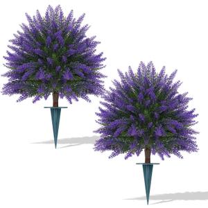Artificial Topiary Ball Trees,16'' UV Resistant Fake Evergreen Shrubs Bushes Plants with Ground Spike 2 Set of Fake Plants for Outdoor Indoor Front Porch Garden