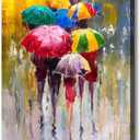 KLVOS Large Canvas Print Wall Art- 24x36 Colorful Umbrella Office Worker Walking in the Rain Canvas Oil Painting Picture Artworks Modern Landscape for Home Wall Decor Ready to Hang