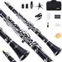 YANASON Bb clarinet for beginners, Bb nickel-plated 17-keys clarinet, suitable for students, professionals, school bands with Hard Foam Case,Barrels*2,Pads*8,Stand, Cleaning Kit,Gloves,Strap,Reeds*8