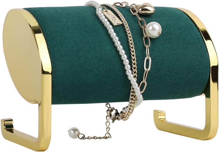 GemeShou green bracelet organizer and storage, metal bangle stand holder, gold jewelry display stand for selling bracelet photography propGreen (Short)