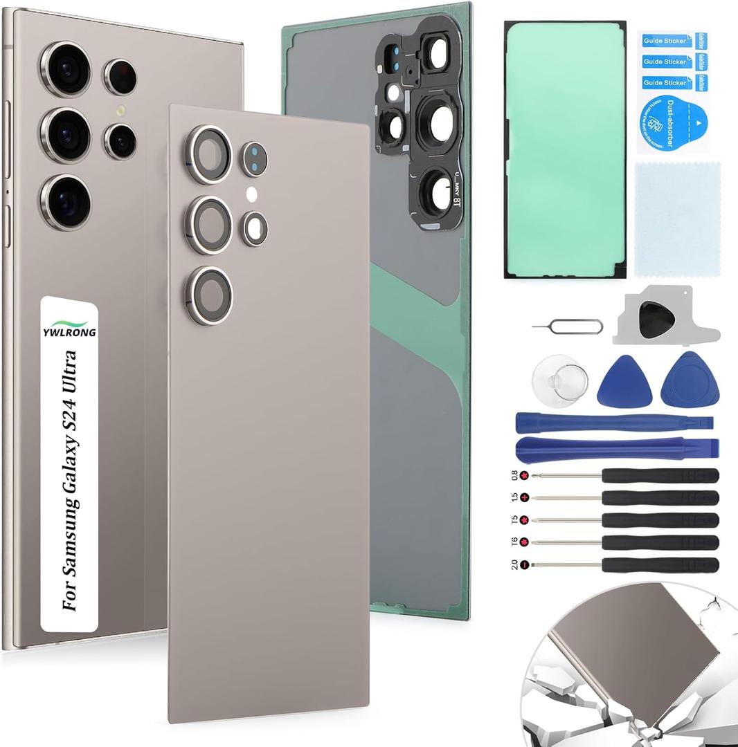 for Samsung Galaxy S24 Ultra Back Glass Replacement for Samsung S24 Ultra 5G G928 Rear Glass Replacement Battery Cover Housing Door Accessories Parts with Repair Tools (Titanium Gray)
