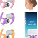 Swimming Ear Plugs for Kids, 3 Pairs Waterproof Reusable Silicone Swim Ear Plugs for Pool Bath Showering Surfing for 4-12 Years Olds Children (Pink Purple Orange)