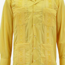 Men's Guayabera Long Sleeve Button Up Cuban Beach Casual Embroidered Dress Shirt (Large, White)