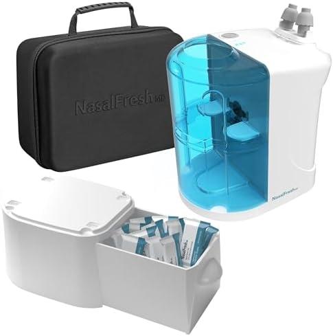 NASALFRESH MD Premium Bundle–Dual Powered Nasal Irrigation System -w/ 120 Saline Packets, Case, Rechargeable, 2 Sets of Nose Pillows, and Storage Drawer NASALFRESH MD Premium Bundle–Dual Powered Nasal Irrigation System -w/ 120 Saline Packets, Case, Rechargeable, 2 Sets of Nose Pillows, and Storage Drawer