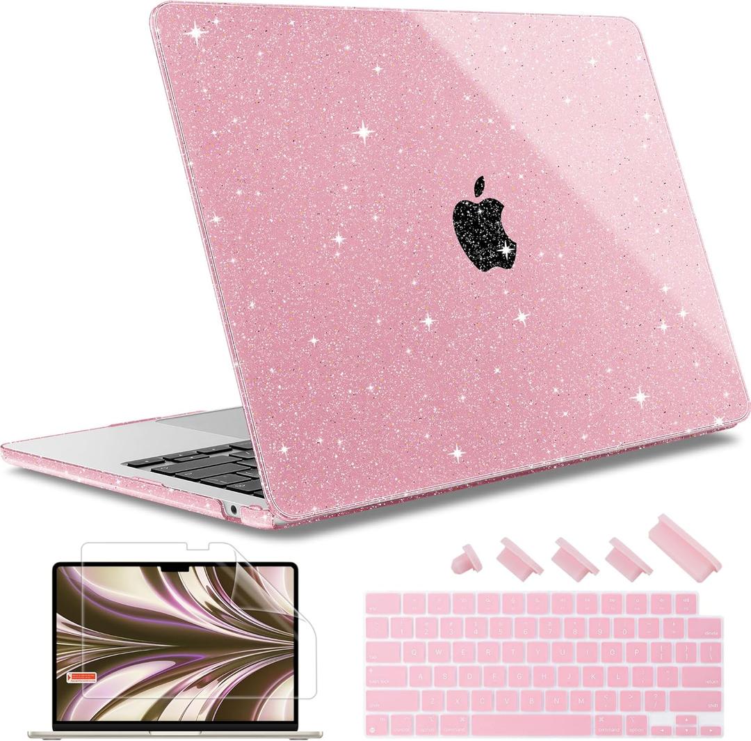 May Chen for M4 MacBook Air 13.6 inch Case 2025 2024 2023 2022 Release A3240 M3 A3113 M2 A2681, Plastic Hard Shell Case for MacBook Air 13.6" with Retina Display Fits Touch ID, Pink Glitter