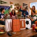Leezmark 28 Pcs Sports Party Favor Bags - Sports Theme Paper Gift Bags with Handles for Basketball Soccer Baseball Football, Kids Sports Birthday Party Decorations & Goodie Bags